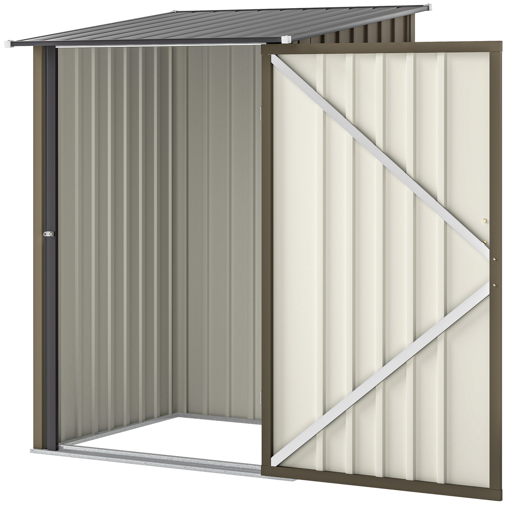 Outsunny Magazie de Grădină 0,92m² din Oțel Galvanizat, Ușă Blocabilă, Acoperiș Înclinat, 100x104x160 cm, Maro/Gri | Aosom Romania