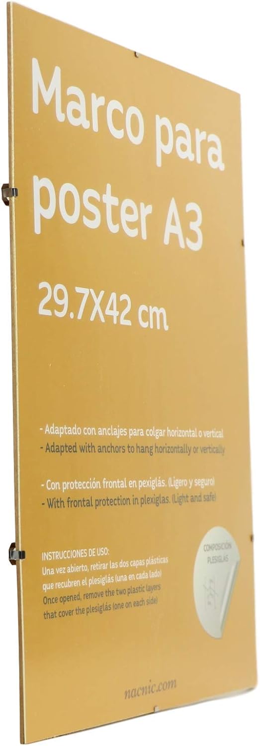 Nacnic - Lot de 8 Cadres A3 - Clip Bois MDF et Plexiglas-Photographie, Tirages, Décoration Murale pour Salon, Chambre et Bureau - 5