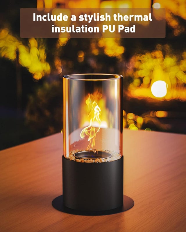 Cheminée de table bio éthano avec pad PU pierres décoratives durée de combustion plus longue cheminée bio éthanol portable petite pour intérieur et ex