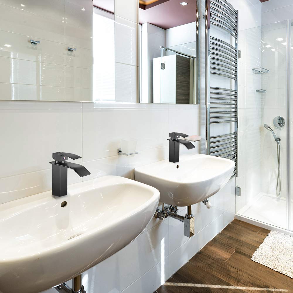2PCS Mitigeur de Lavabo en Cascade Noir Robinet moderne Robinet pour Salle Bain pour Vasque à Poser Robinetterie Convient pour Lavabo Encastré - 9
