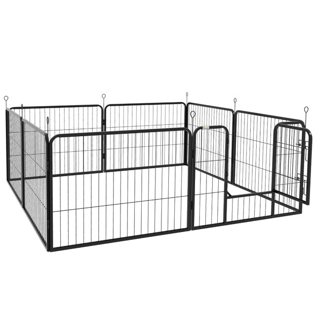 PawHut Recinto per Cani a 8 Pezzi Modulabili, Recinto Box in Acciaio per Interno ed Esterno, 80x60 cm, Nero