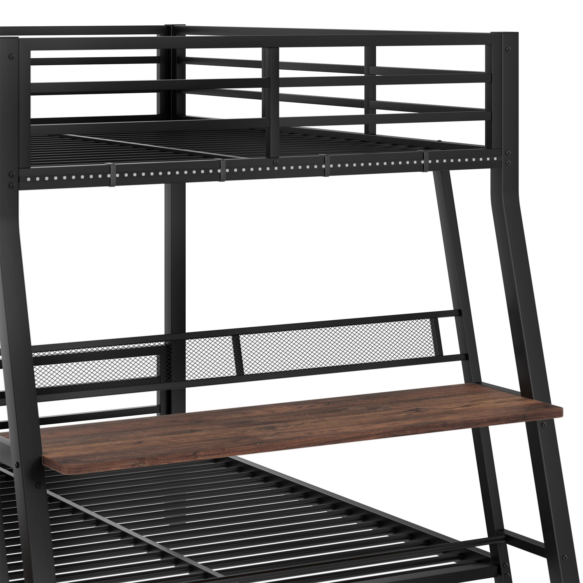 Lit Superposé 4 Places 140x200 Métal Noir avec LED,Tiroirs de rangement,Bureau,Escalier et Sommier à Lattes,Lit Enfant Mezzanine(Sans Matelas) - 8
