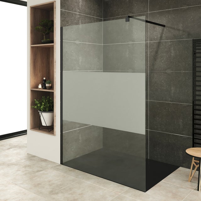 ROMA-BLACK Paroi de douche à l'Italienne 160 x 200 cm, verre 10 mm centre-opaque, anticalcaire, noir