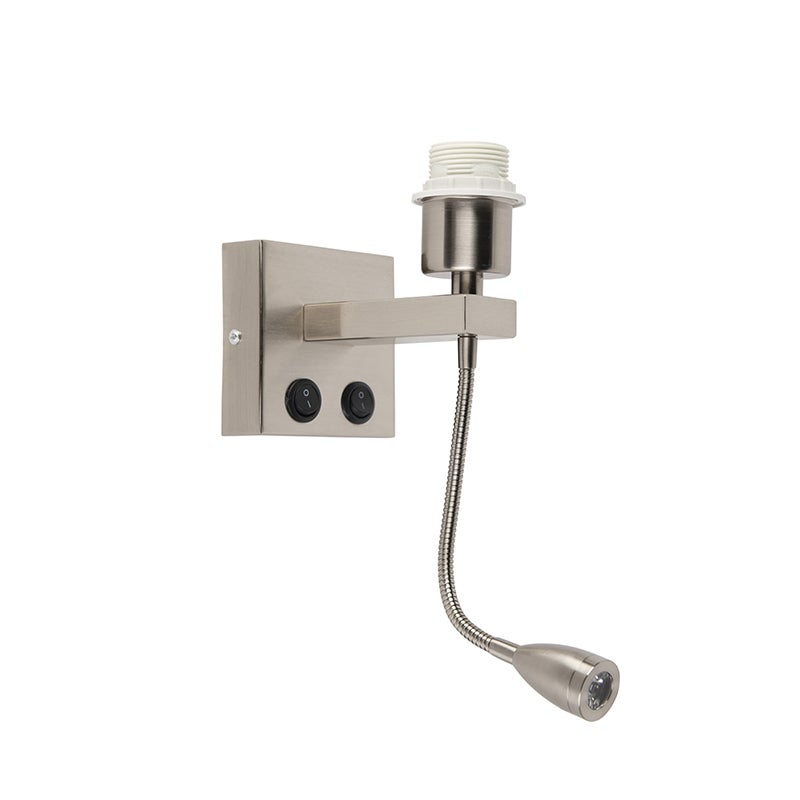 Qazqa nowoczesny lampa ścienna z ramieniem do czytania - Brescia Combi - stal, kwadratowy, max. 60w, e27, z 2 punktami