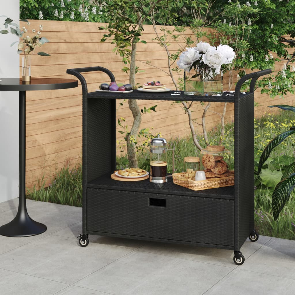 Puraday Chariot De Service Marron 100x45x83 Cm - Résine Tressée Avec 4 Roulettes Pour Salon, Bar Et Jardin