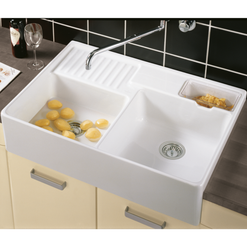 Evier timbre d'office VILLEROY ET BOCH Tradition 2 bacs 89,5 x 63 céramique vidage manuel blanc - 5