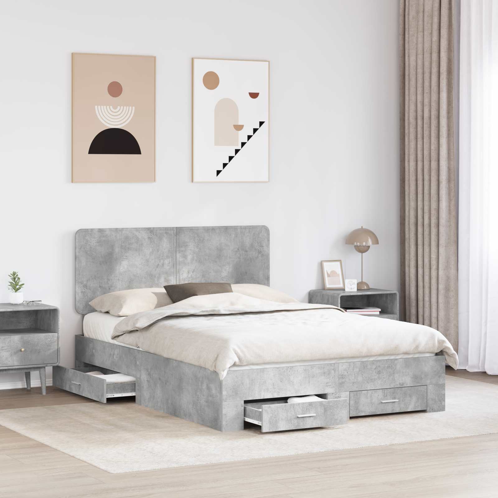 Cadre de lit gris béton 160 x 200 cm panneau de bois - 3
