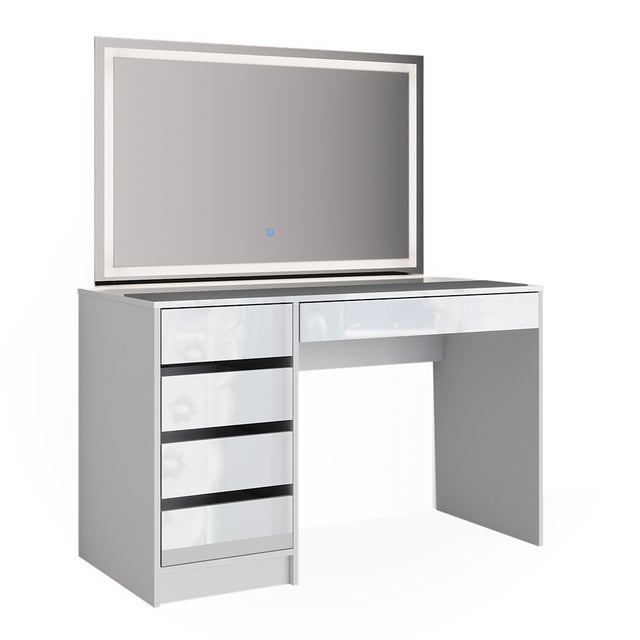 Coiffeuse avec miroir LED en bois aggloméré stratifié Blanc H. 75 x l. 120 x P. 55 cm