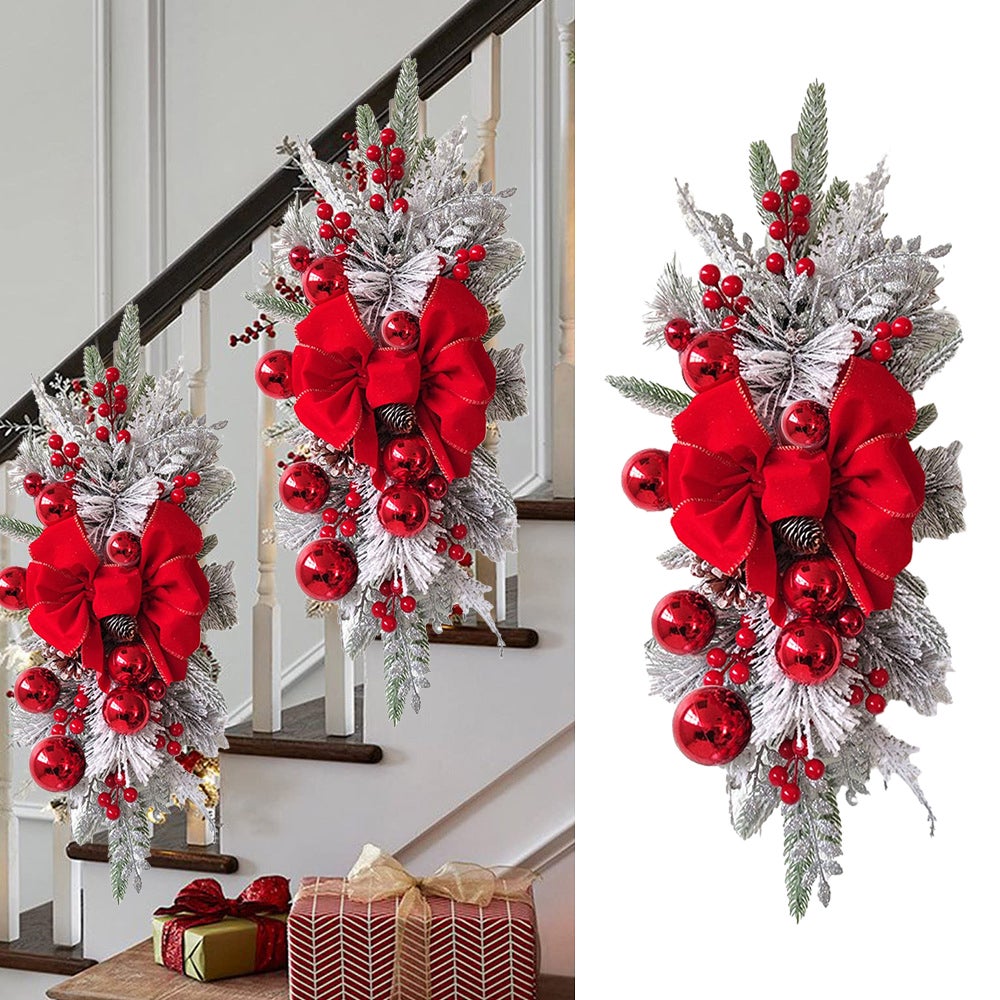 Couronne De Noël Avec Lumières LED, Guirlande De Noël Pour Escalier Avec Ornement De Baies Couronne De Porte De Decoration De Noel 60 X 30 Cm 98854036