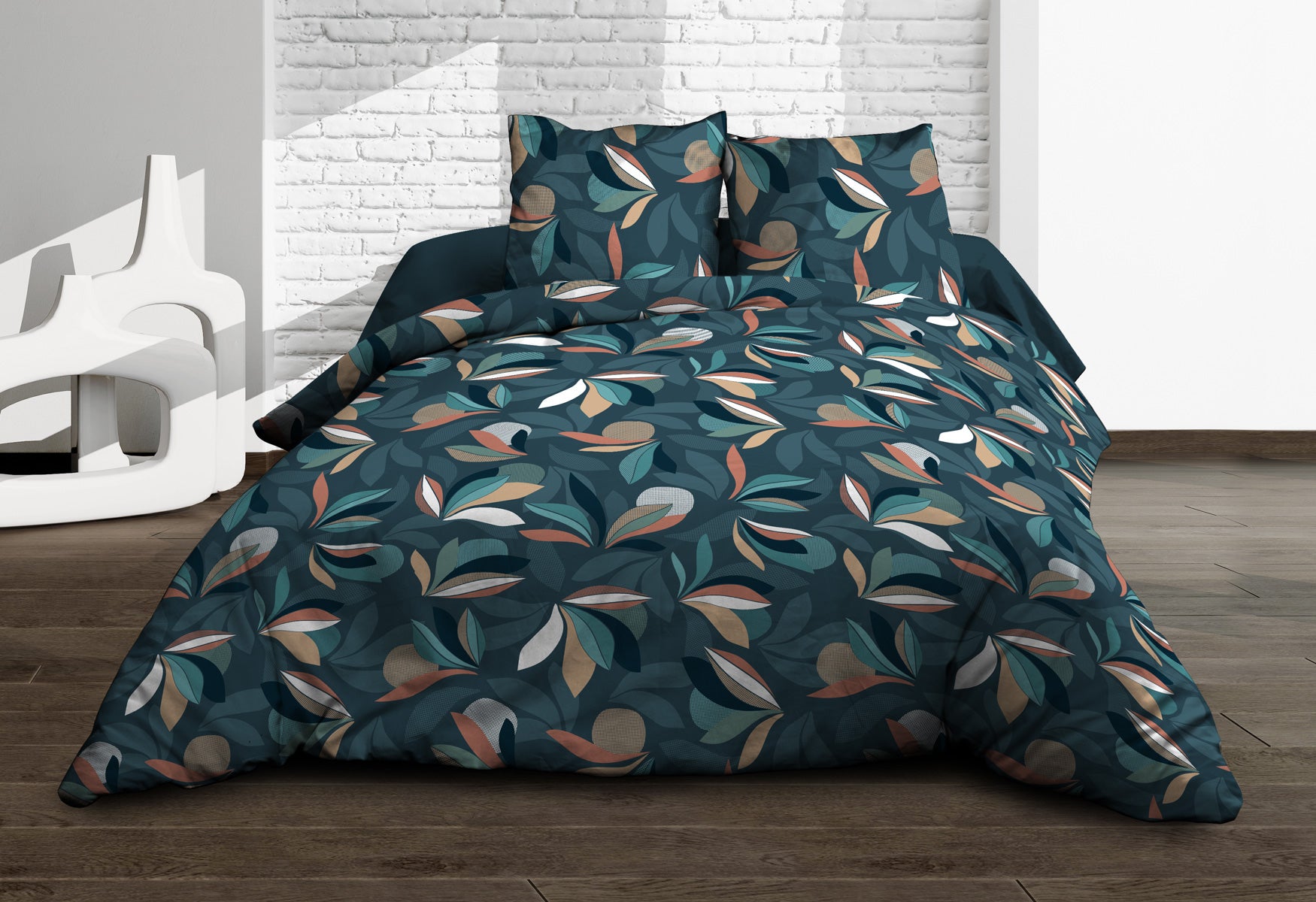 Parure Drap plat + drap-housse 140x190 + 2 T - Pur coton 57 fils - Lena - 4