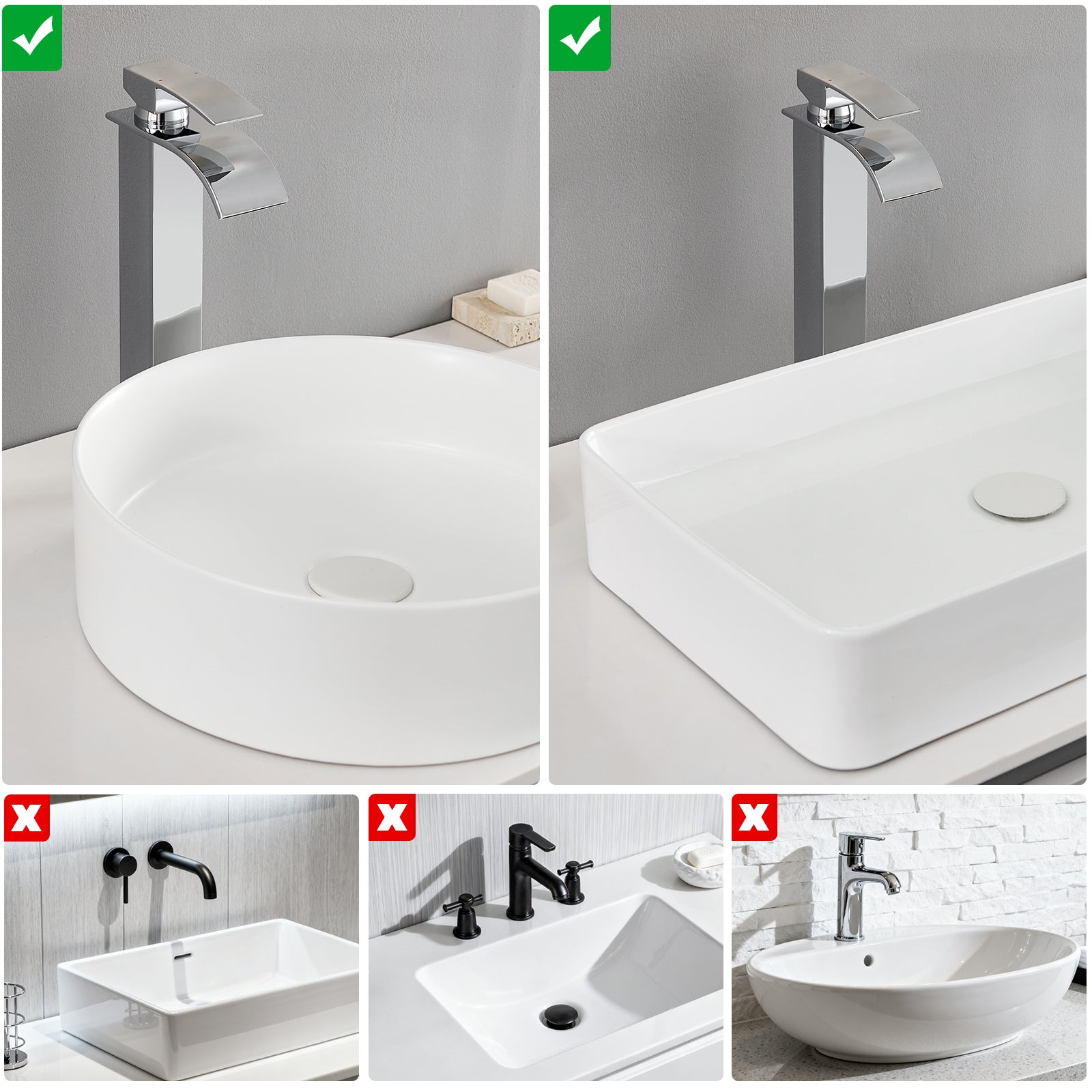 Grifo de lavabo cromado tipo cascada, grifo de baño con agua caliente/fría, mezclador de lavabo de acero inoxidable 304 - 2