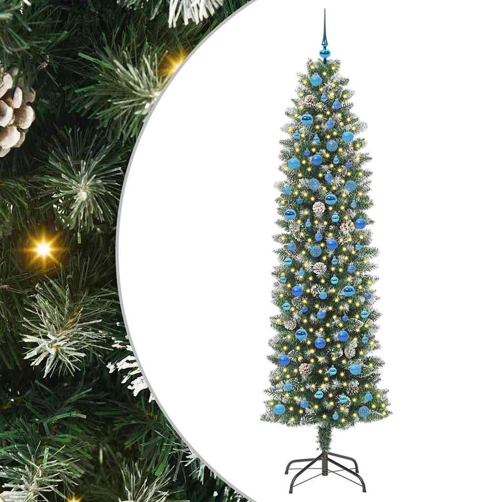 Sztuczne smukłe drzewo bożonarodzeniowe Zielono-biały 240 cm