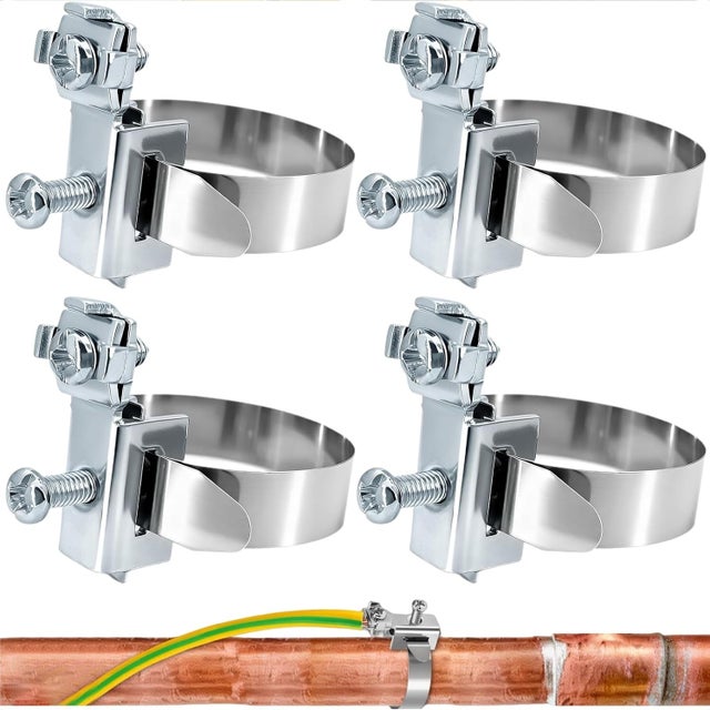 AULEDIO 4 Pack Colliers Terre Inox 8-52 mm, Brides Mise à la Terre Réglables pour Tuyau, Connexion Coffret Électrique et Protection Foudre