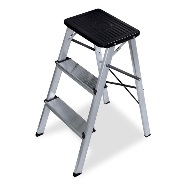 Marchepied Pliable Réglable 3 Hauteurs – Tabouret Escabeau Antidérapant Avec Poignée, Charge 150 Kg, Idéal Cuisine Maison (Blanc)