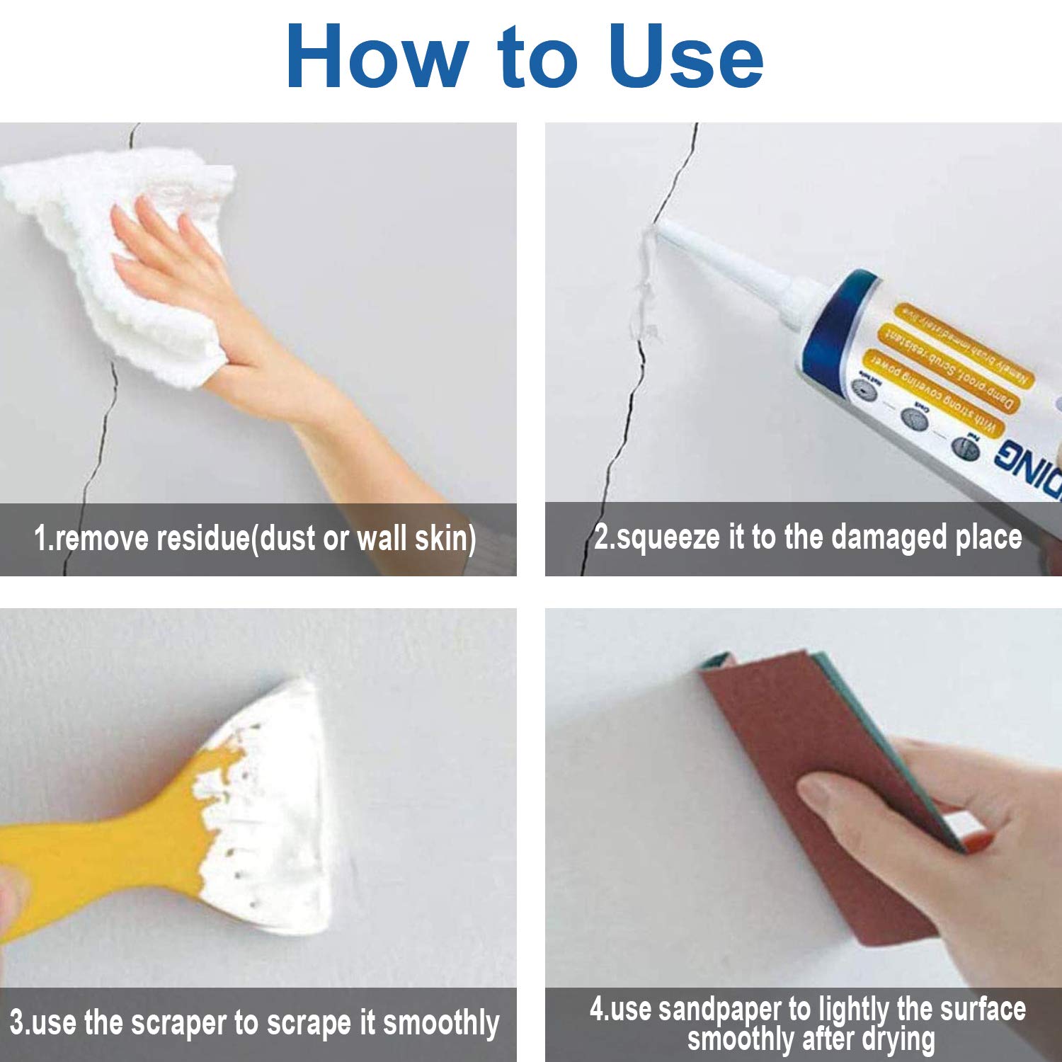 Agent de réparation de murs avec grattoir, mastic de remplissage de trous cassés, Agent de réparation imperméable pour fissures de cloisons sèches - 6