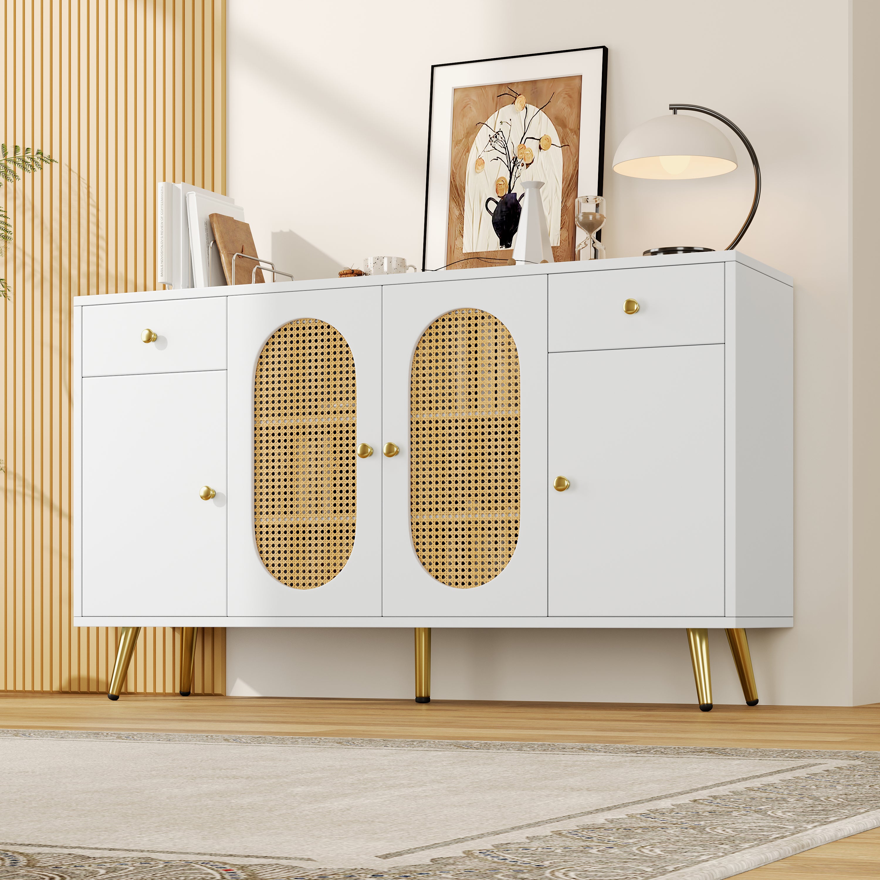 Buffet en Rotin Noir avec 2 Portes et 1 Tiroir, Buffet Haut Moderne, Armoire de Salle à Manger, Meuble de Rangement Pour Salon - Maison