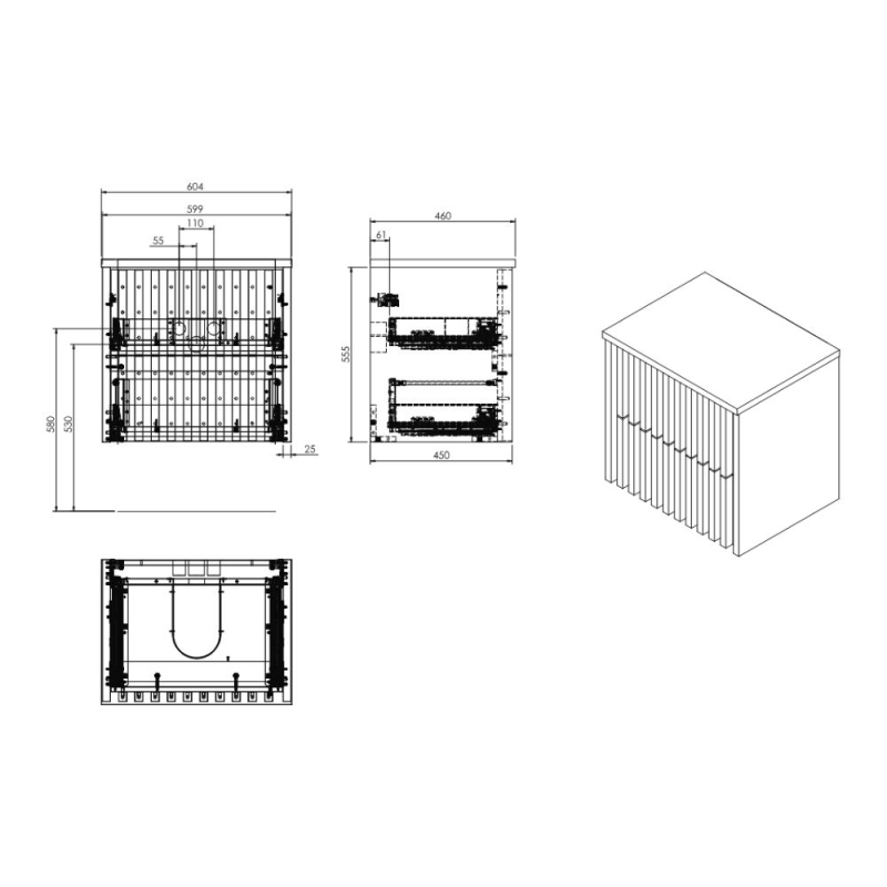 Meuble de salle de bain sous lavabo SAT Delano 60x46 cm chêne mat + plan pour vasque (DELANO60ZDDE) - 3