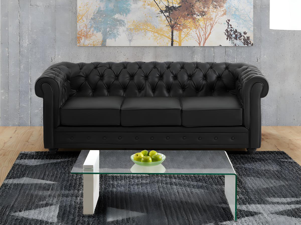 Lot de 2 Fauteuils CHESTERFIELD - Simili Noir - 6