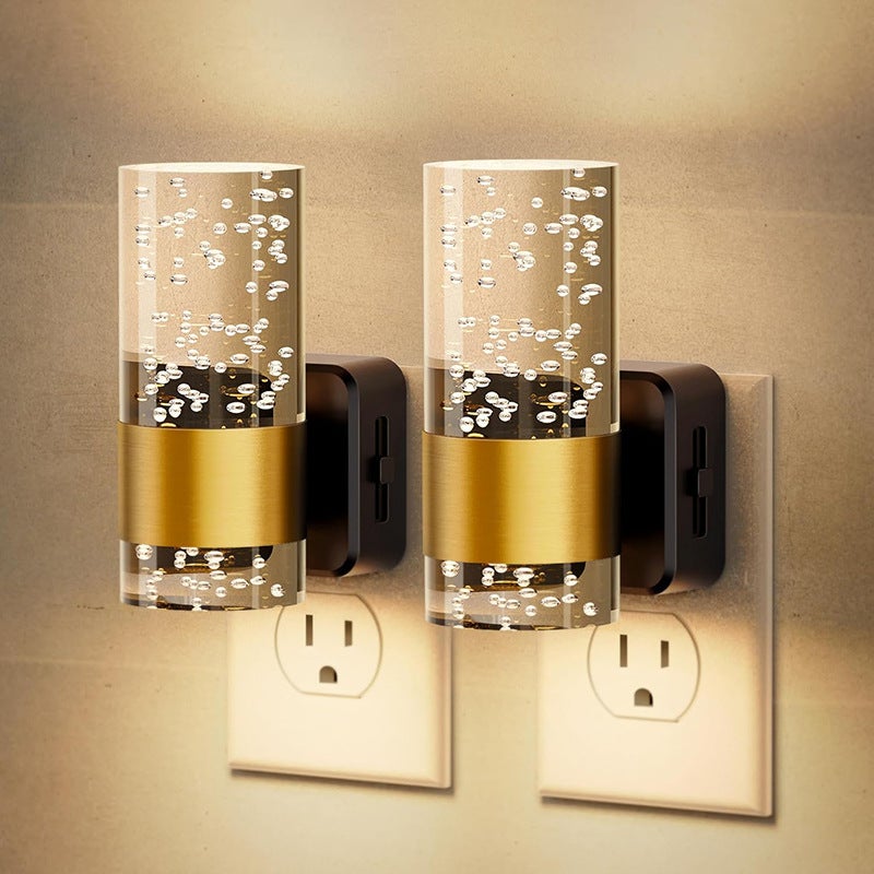 Aplique de pared enchufable de 2 piezas, luz nocturna led, brillo ajustable, con sensor de luz, para salón - estándar europeo (luz cálida de 3000 k)