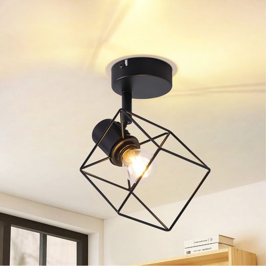 ZMH Metalowy reflektor sufitowy w stylu vintage z jedną żarówką E14, regulowany w zakresie 350°, do salonu