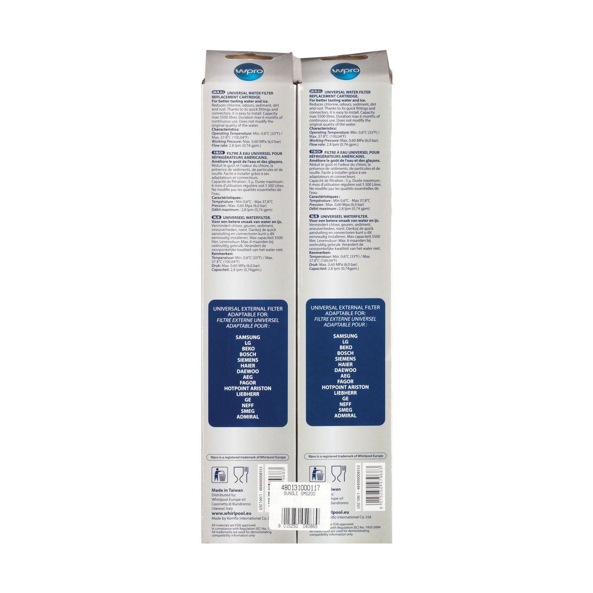 Filtre à eau WPRO Lot de 2 x USC100/1 - sms200 - 3