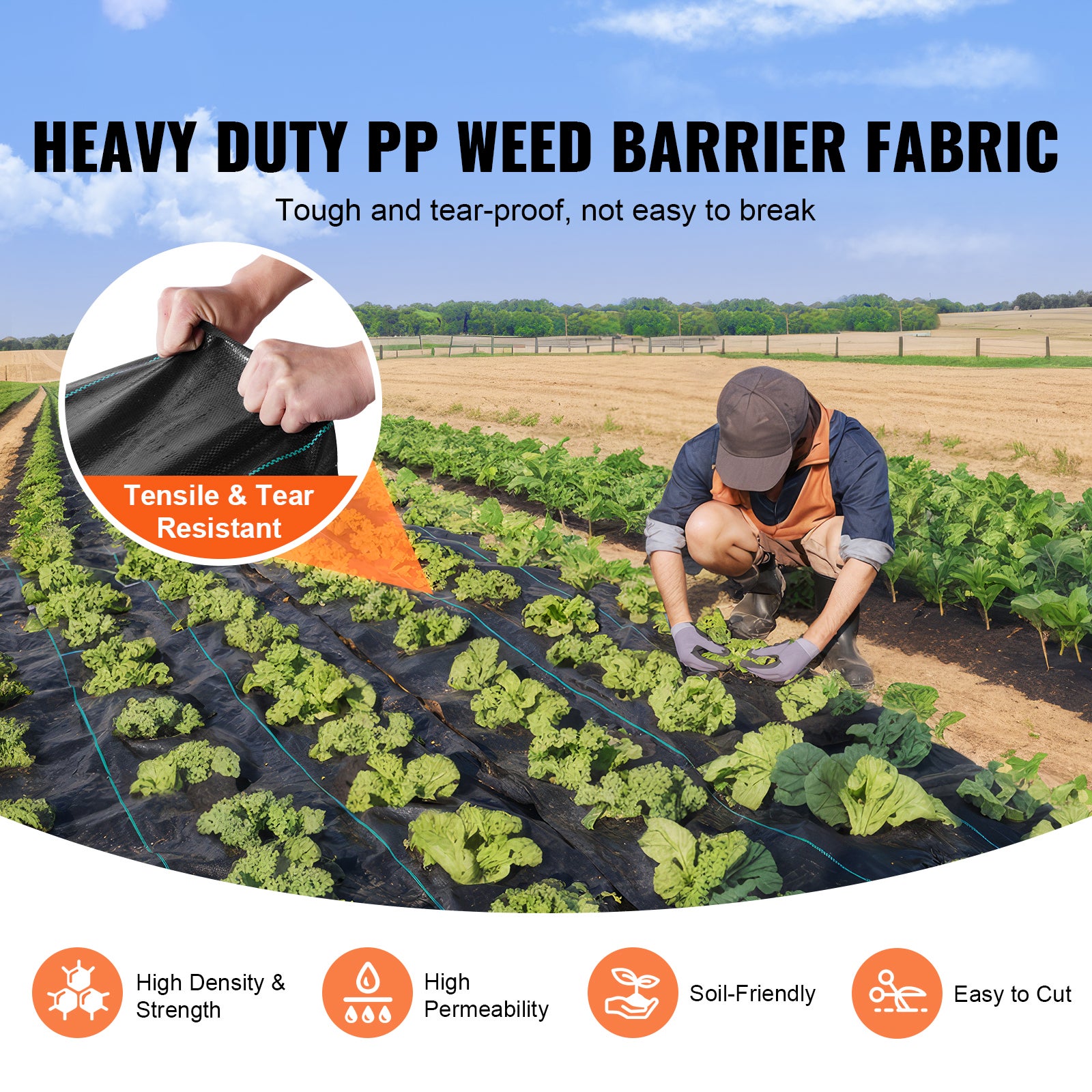 Tissu paysager anti-mauvaises herbes robuste SucceBuy 6,5'x330FT,géotextile PP tissé pour allées,couvre-sol et contrôle des mauvaises herbes - 4