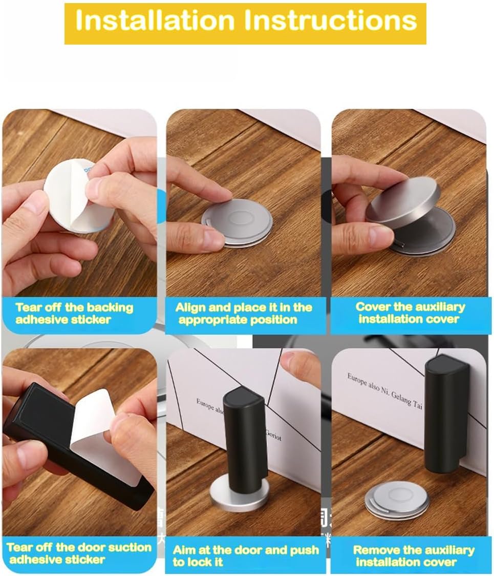 Un ensemble de deux butées de porte magnétiques en acier inoxydable, qui peuvent être fixées avec un ruban adhésif double face résistant, gris. - 3