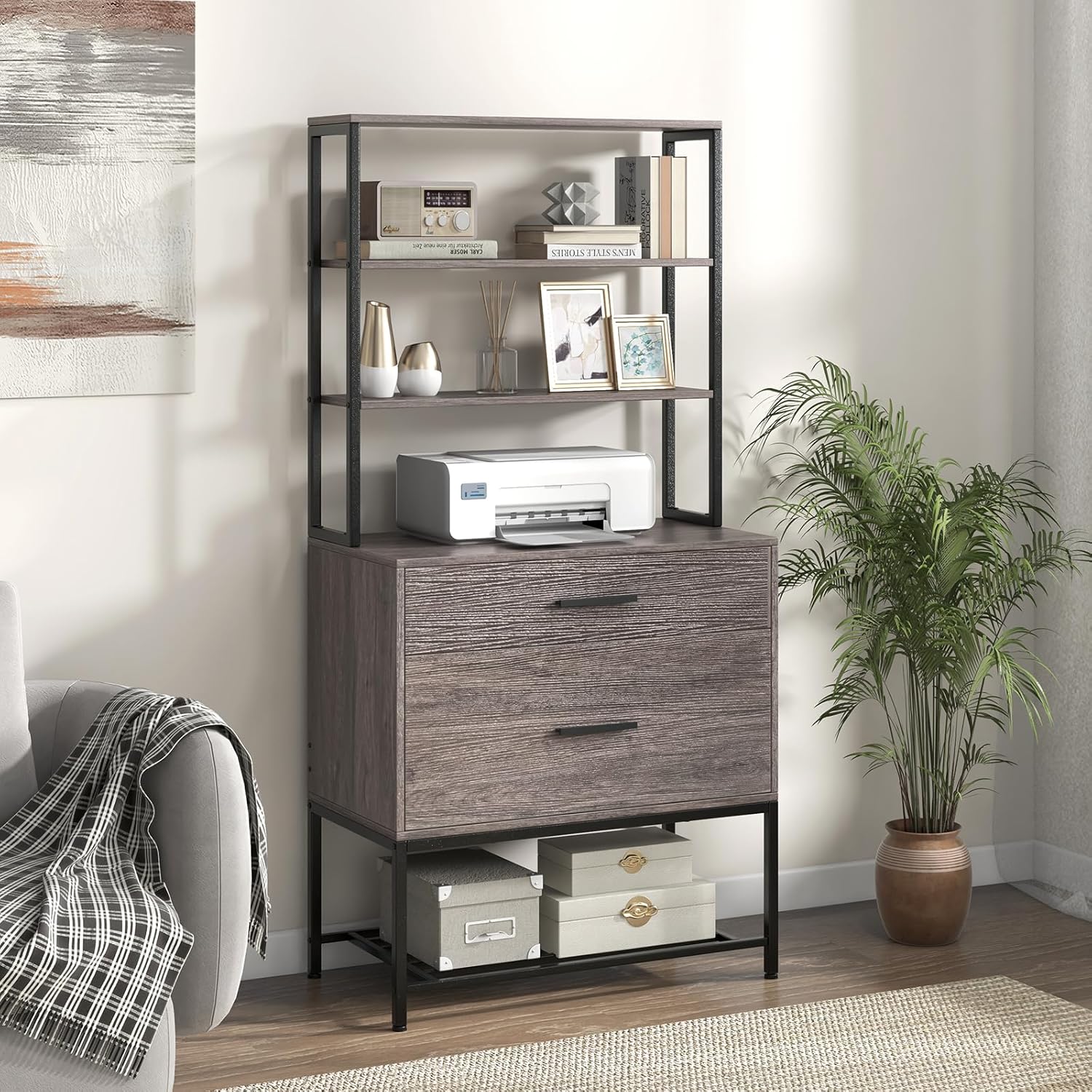 Giantex Libreria 6 Cubi Bianca - 3 Ripiani Regolabili - Gambe Metalliche - Dispositivo Anti-Ribaltamento