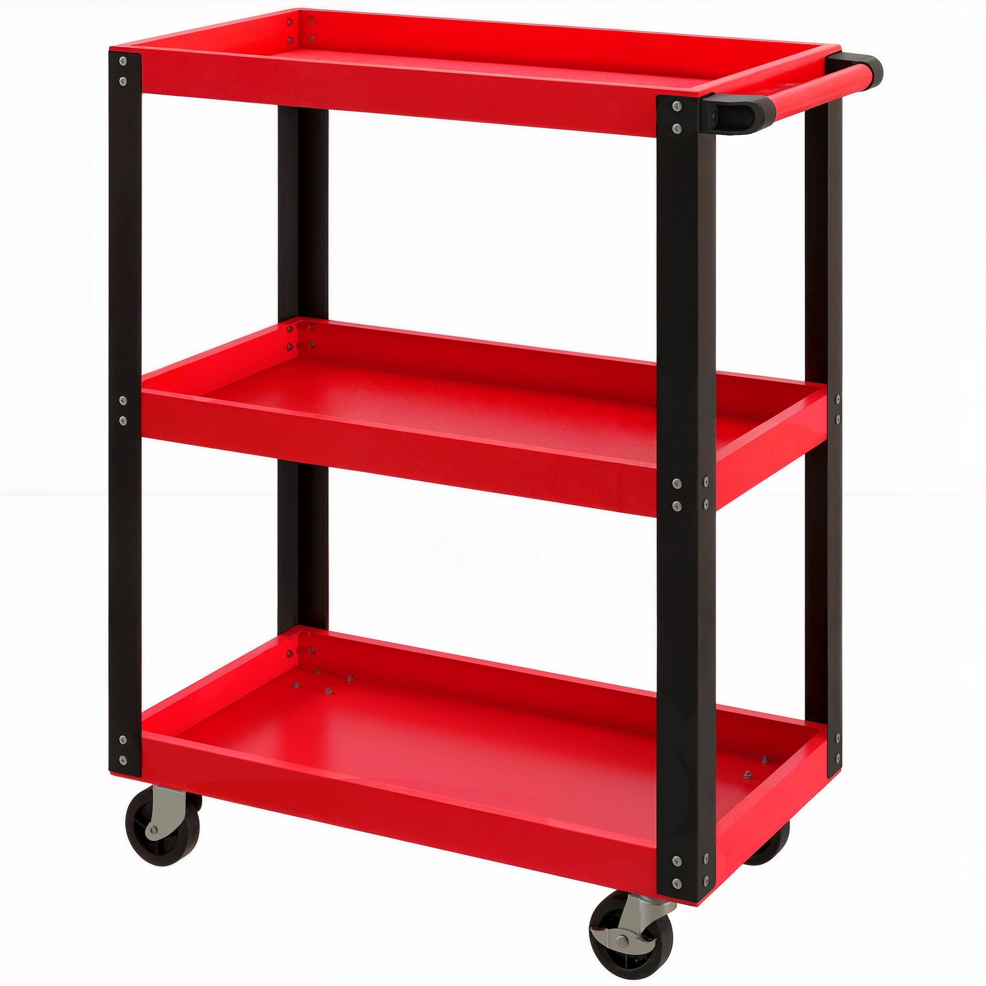 Carrello portautensili a 3 ripiani, struttura in metallo, portata 120 kg, ruote, maniglia, rosso - 2