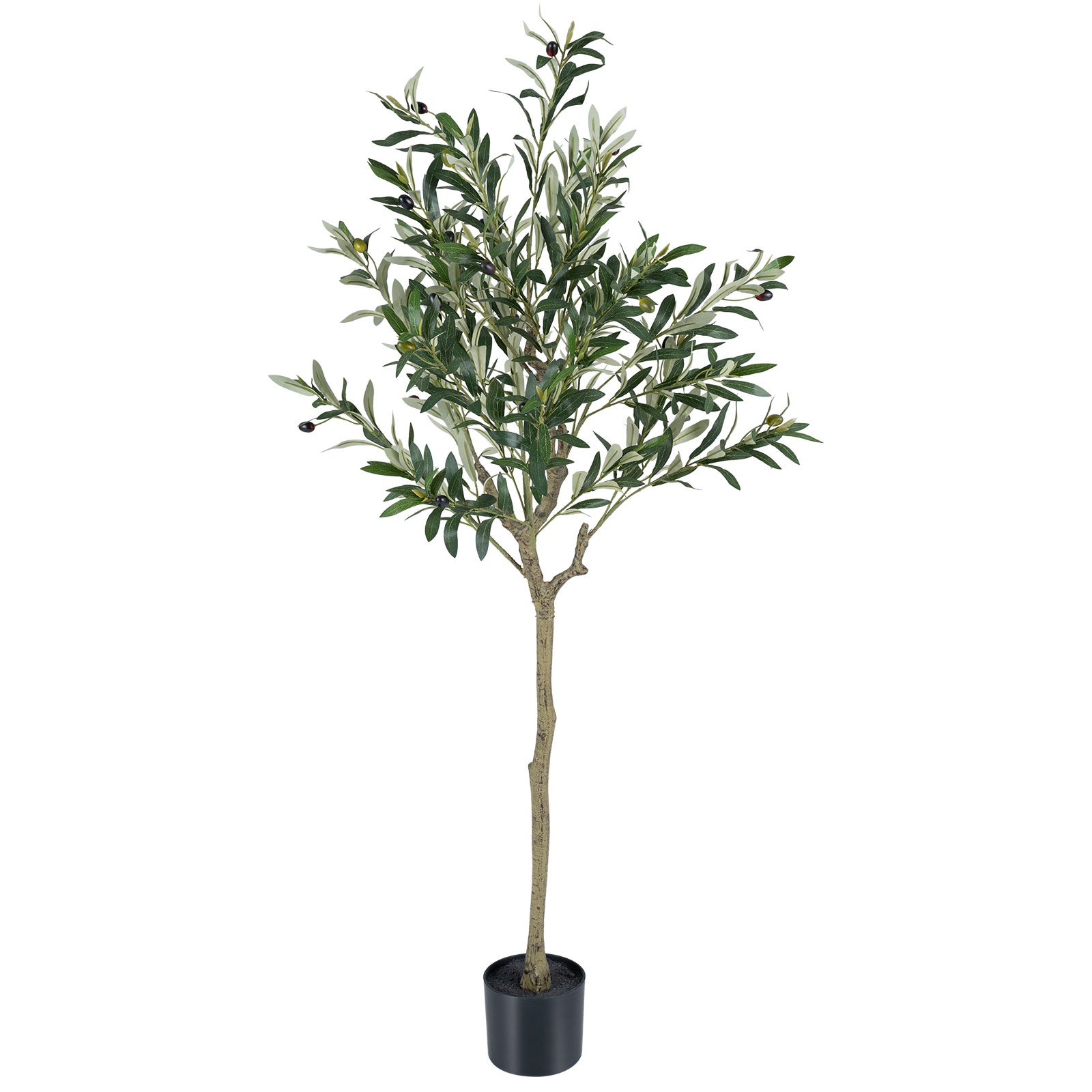 Măslin artificial de 150 cm, măslin decorativ cu ghiveci din ciment, trunchi în relief și frunze verzi, plantă artificială realistă