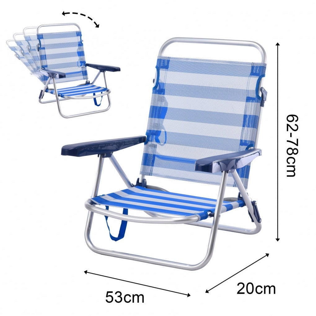 2 Sillas Playa Sillón Bajo Plegable Convertibles en Cama de Aluminio Ligero Raya Gris - 2