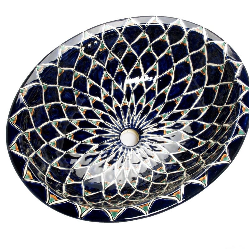 Meksykańska ceramiczna umywalka wpuszczana w blat Destana – duża owalna umywalka łazienkowa 53 x 43,5 x 15 cm | Umywalka dekoracyjna