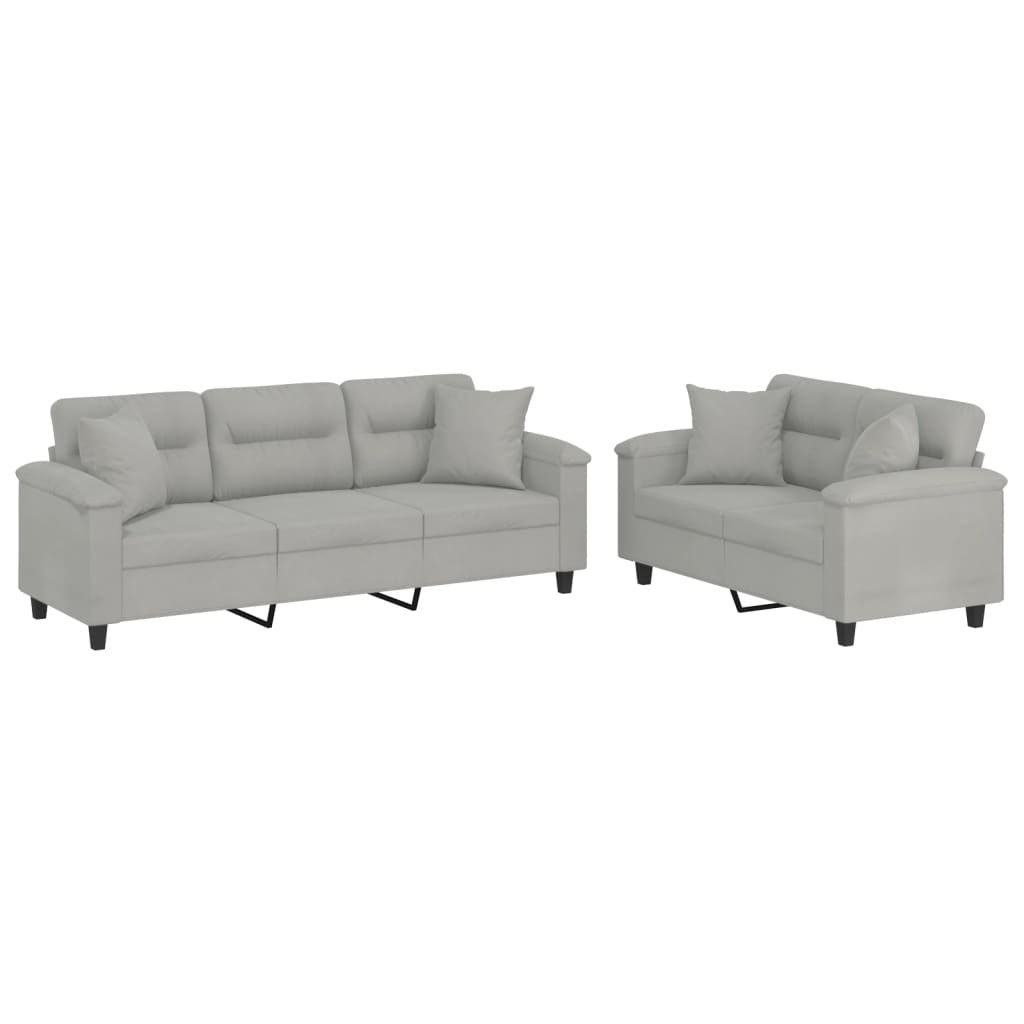 Juego de sofás con cojines 2 piezas | sofá de salón | sofá de descanso tela microfibra gris claro cfw71097