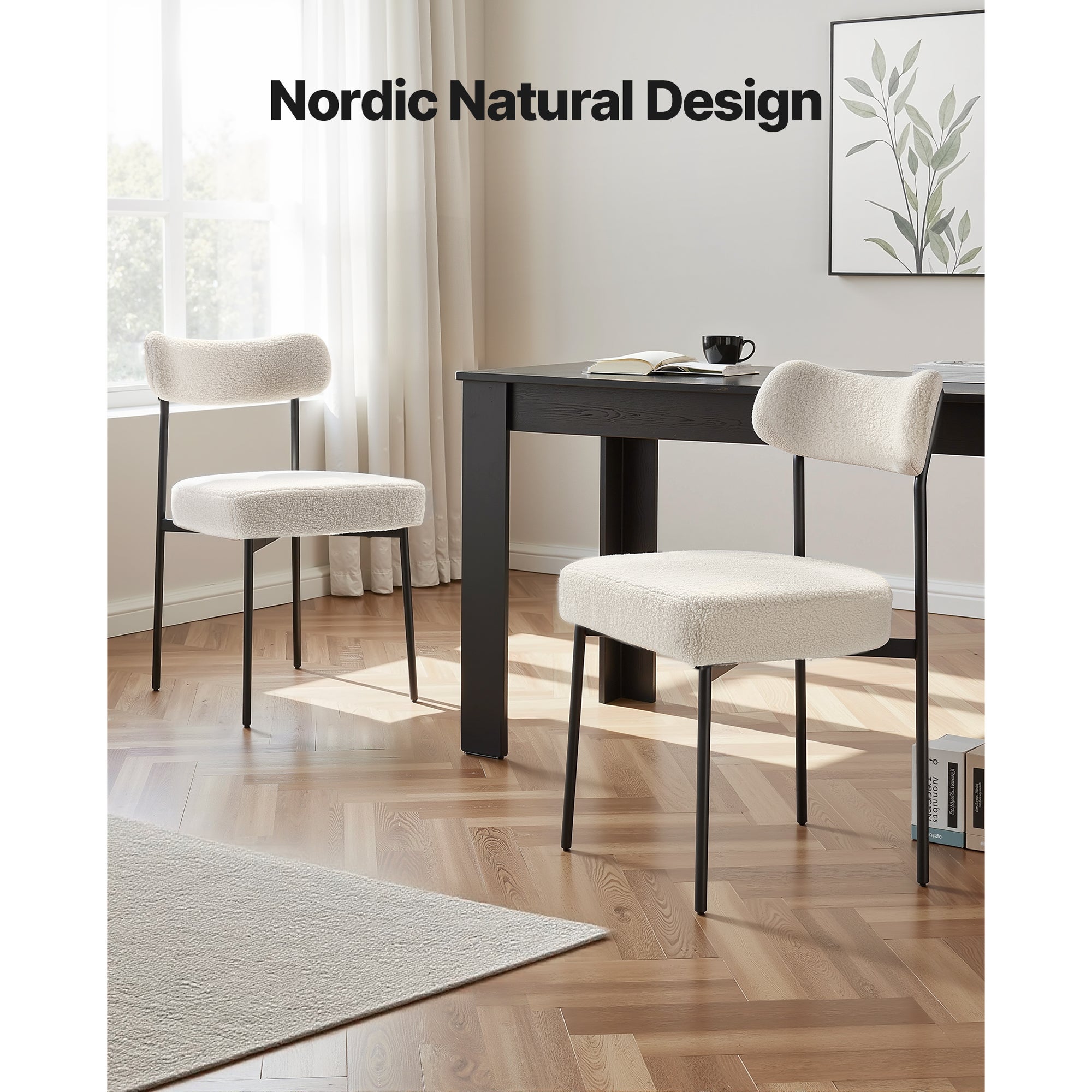 Ensemble de 4 chaises SucceBuy de salle a manger en tissu bouclette, avec dossier courbe et pieds en metal, design moderne et compact,ideal pour table - 6