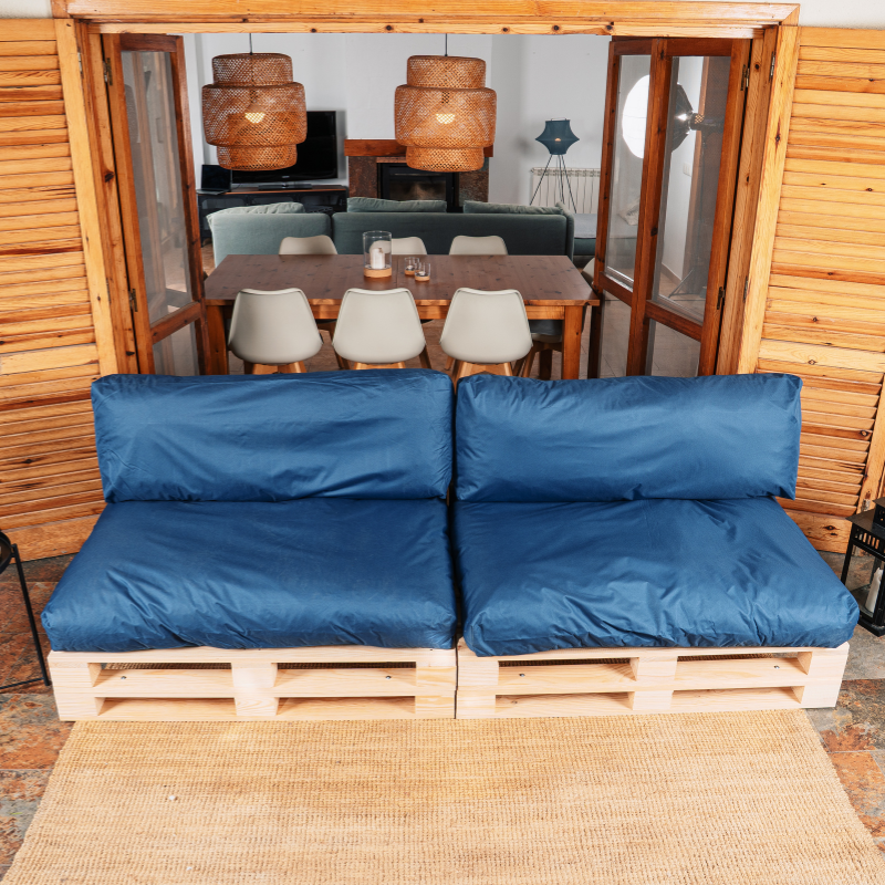 Coussins Palette Déhoussable Imperméable LOT x2 BANANAIR 120x80cm/120x40cm Bleu - 5