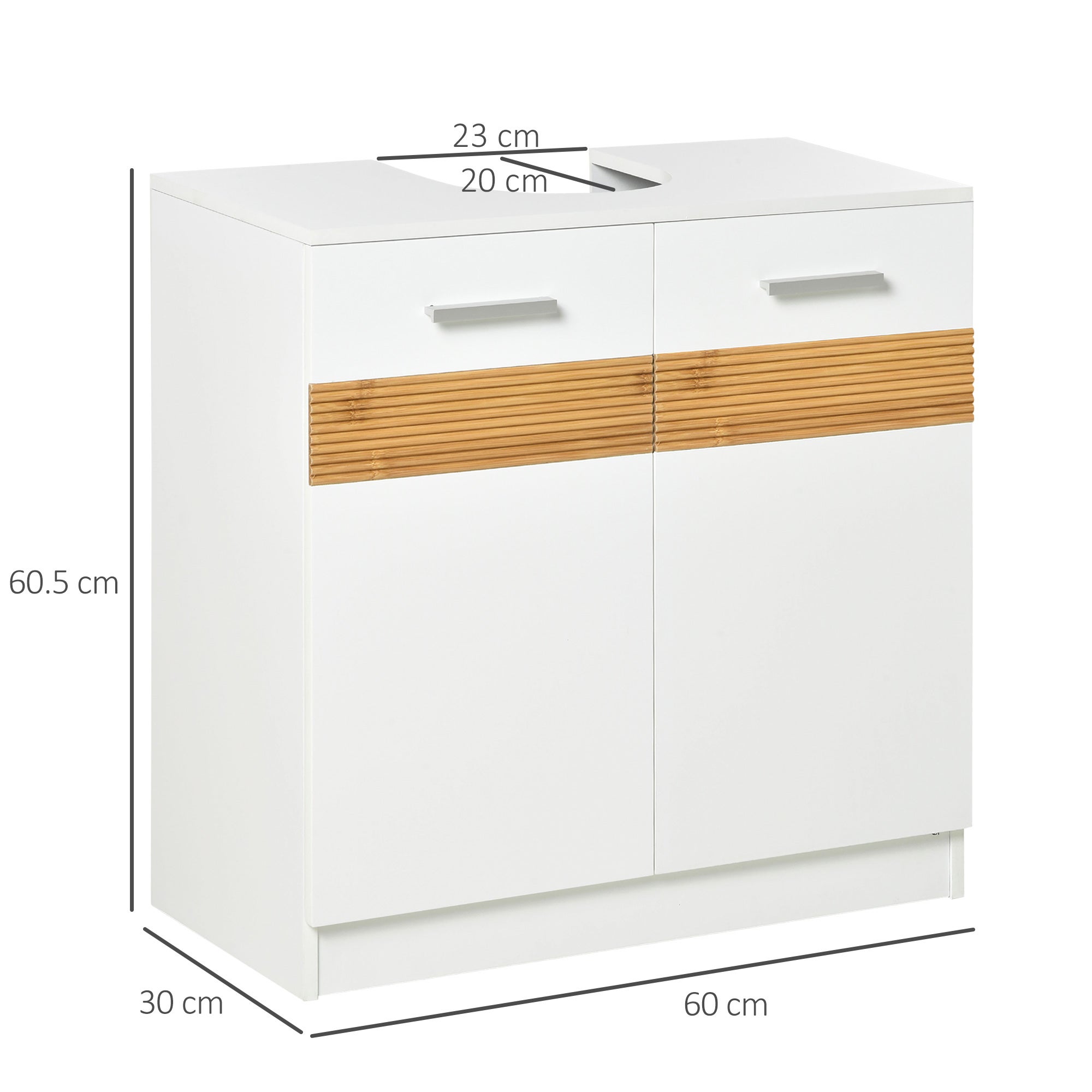kleankin Mobile Sotto Lavabo Bagno, Mobiletto Bagno Sottolavandino con Antine in Legno Bianco, 60x30x60.5cm - 3
