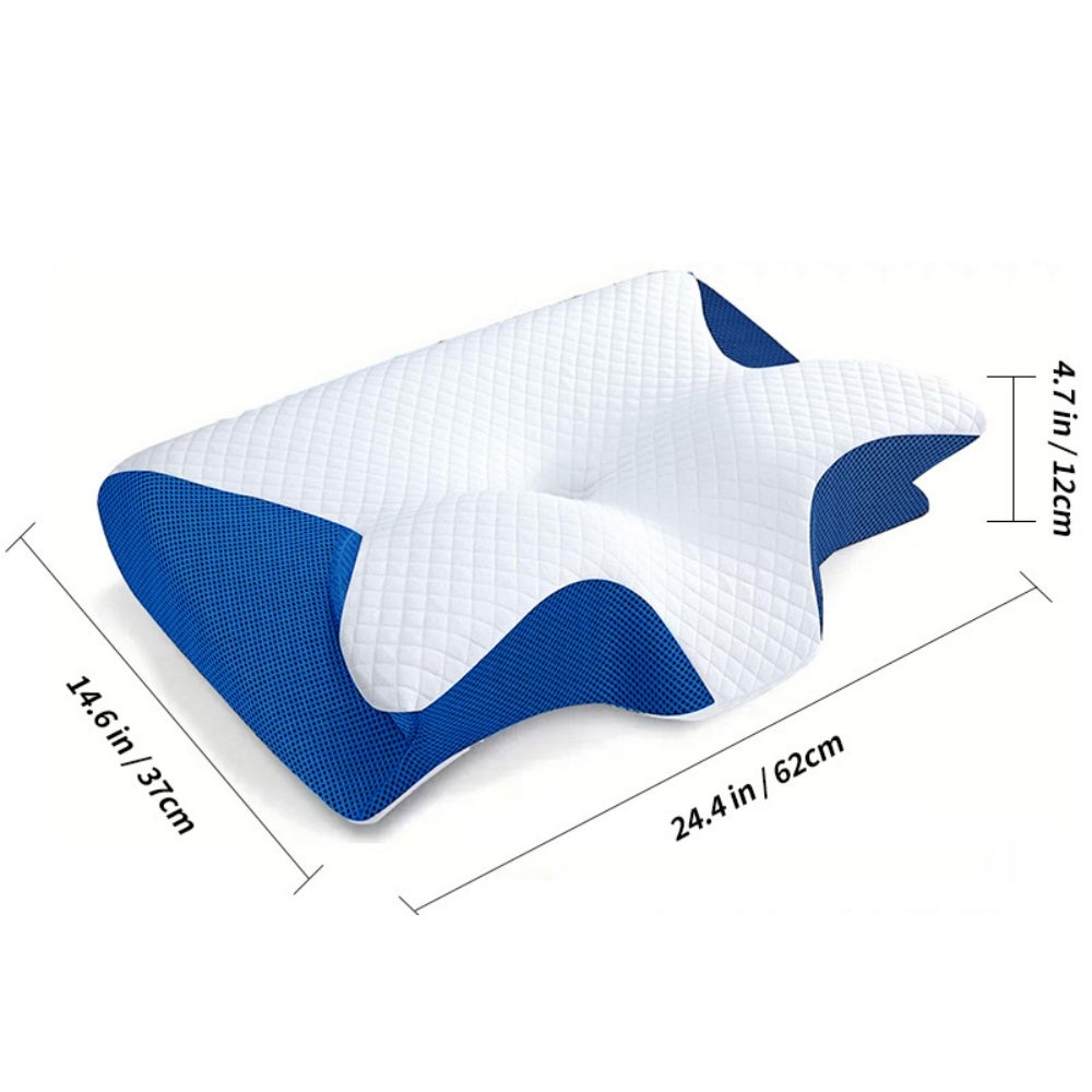 Oreiller anti-apnée du sommeil, mousse à mémoire avancée respirante, soutien orthopédique profilé pour dormeurs de côté, bleu, housse lavable amovible - 2