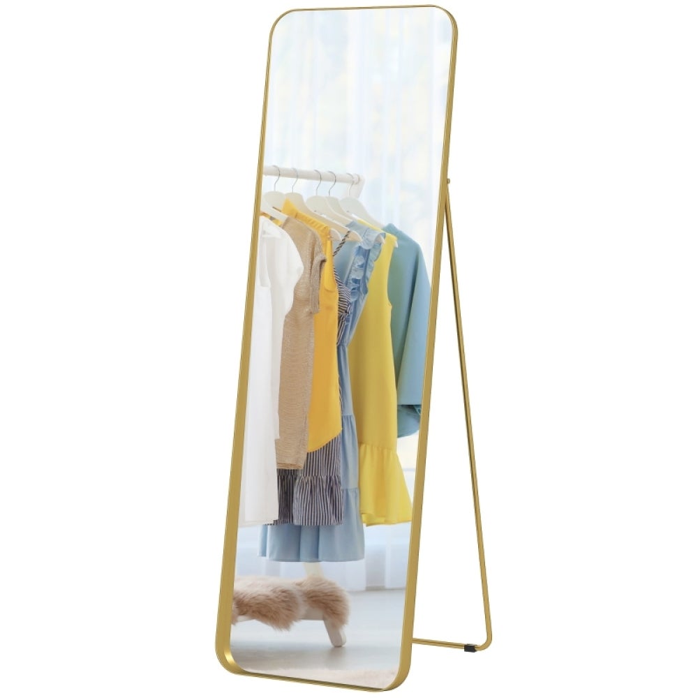 Espejo de cuerpo entero dorado 160x50cm pie ajustable marco metálico mdf espejo grande moderno decorativo cristal para dormitorio salón
