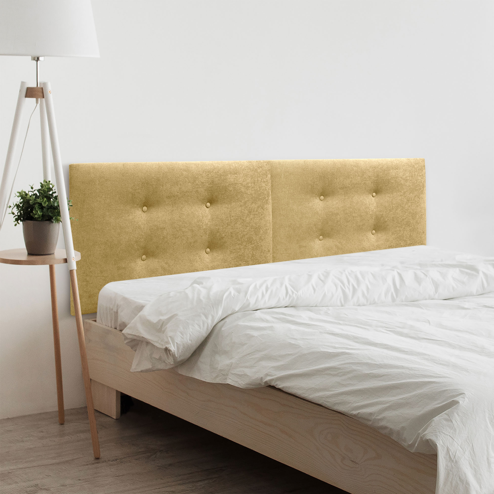 Dhome cabecero de tela acualine con 2 hileras dual dividido en 2 piezas tapizado de alta gama cabezal dormitorio (mostaza, 190cm)