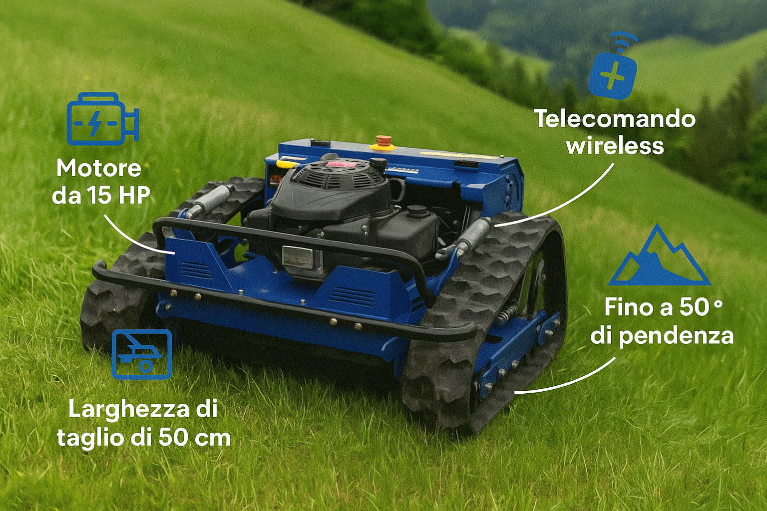 Trincia Erba – Taglia erba Cingolato Telecomandato con motore Loncin 7,9 cavalli 225cc - 7