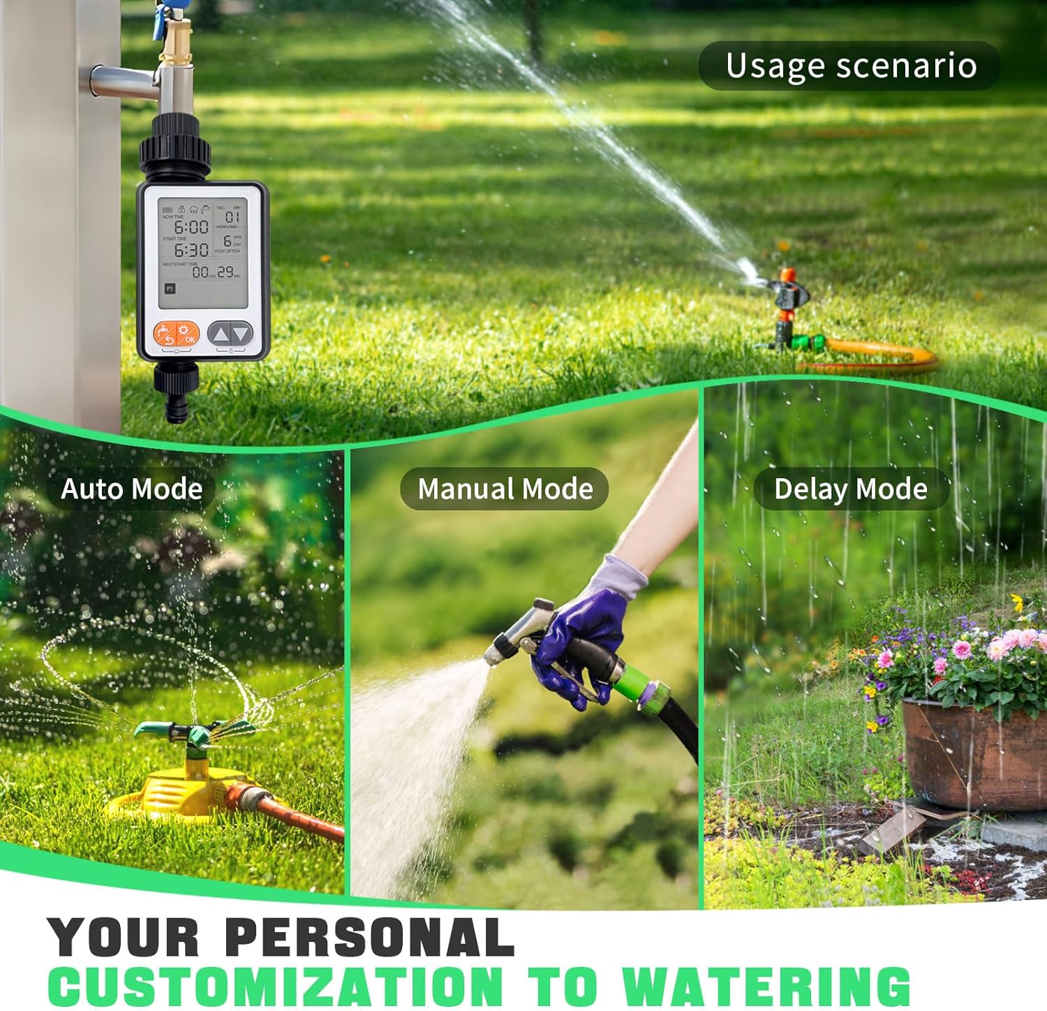 Minuteur d'arrosage pour tuyau d'arrosage, avec temporisation automatique en cas de pluie, pour plansystème d'irrigation goutte plantes - 4
