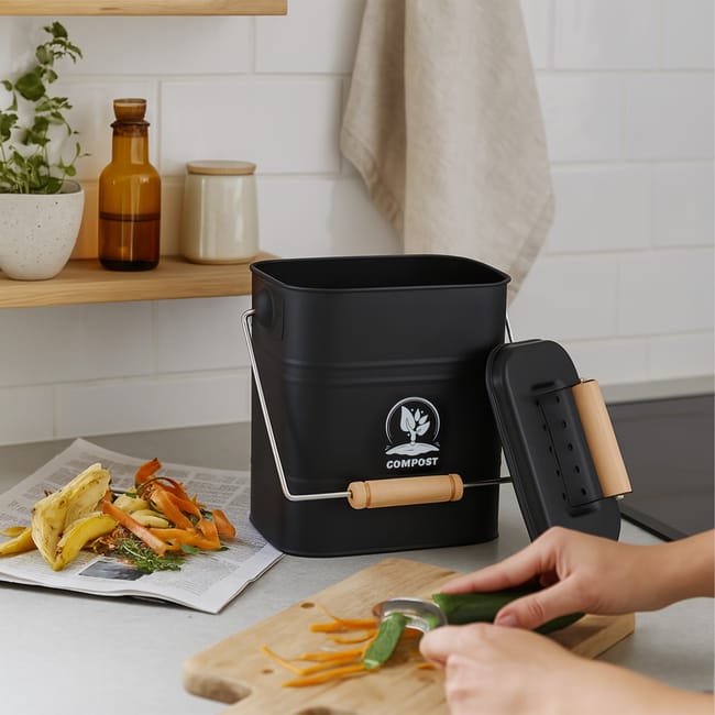 Secchio Compost Da Cucina 3L - Con Coperchio, Antiodore, Appendiabile O Da Pavimento - Foto 12