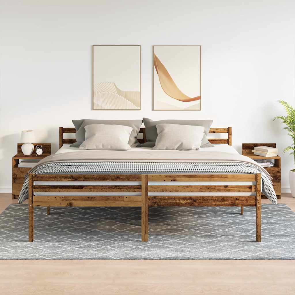 Tables de chevet 2 pièces avec 2 tiroirs vieux bois 40x33x60 cm - 3
