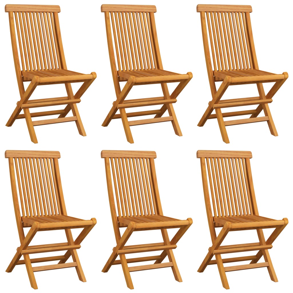 Chaises de jardin avec coussins gris 6 pcs Bois de teck massif - 3