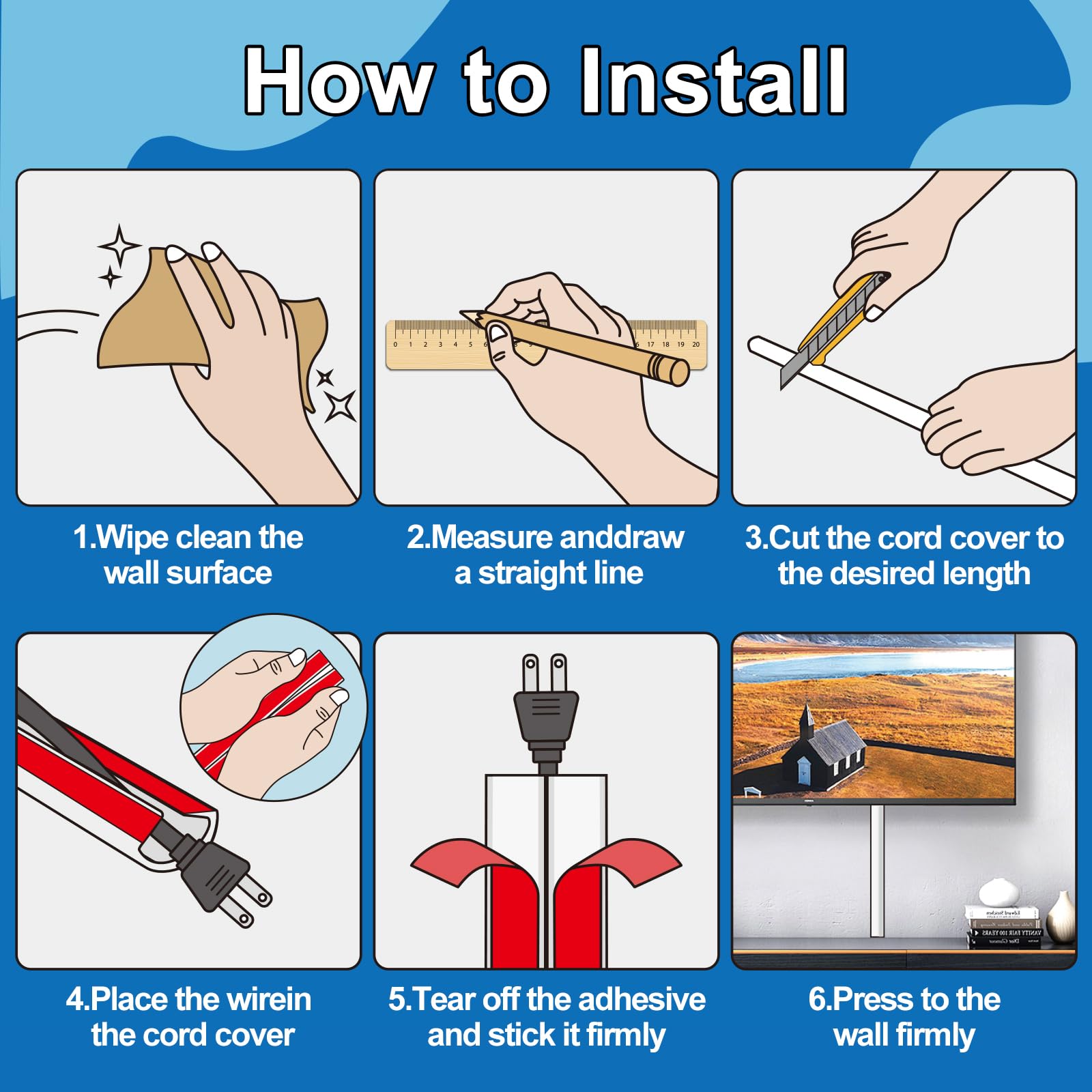 Goulotte de câbles en PVC à fixer au sol, diamètre intérieur 8 mm D20 blanc, protection des câbles pour la maison et le bureau - 5