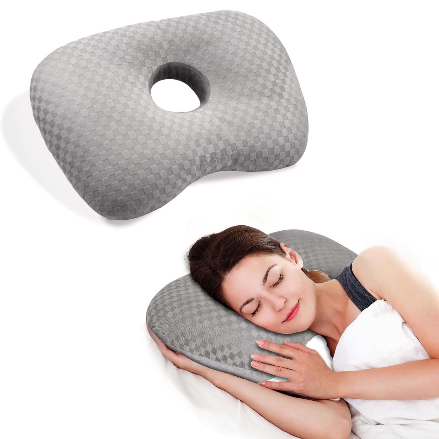 QCLUEU Cuscino con foro per le orecchie per traversine laterali, Cuscino per alleviare il dolore all'orecchio, pressione dei tappi per le orecchie, CNH, Cuscini cervicali con olio essenziale di Hinoki