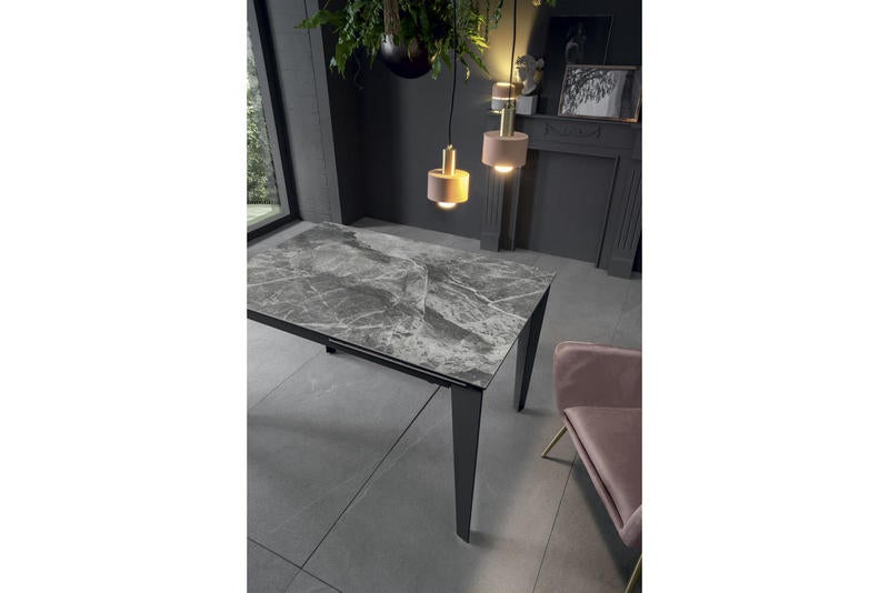 Table extensible de 120cm à 170cm plateau moderne en céramique sur verre trempé marbre anthracite - 2
