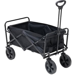 Carrello Da Cucina Pieghevole Con 4 Ruote - 2 Ripiani, Nero, 68.5x68x40.5 Cm