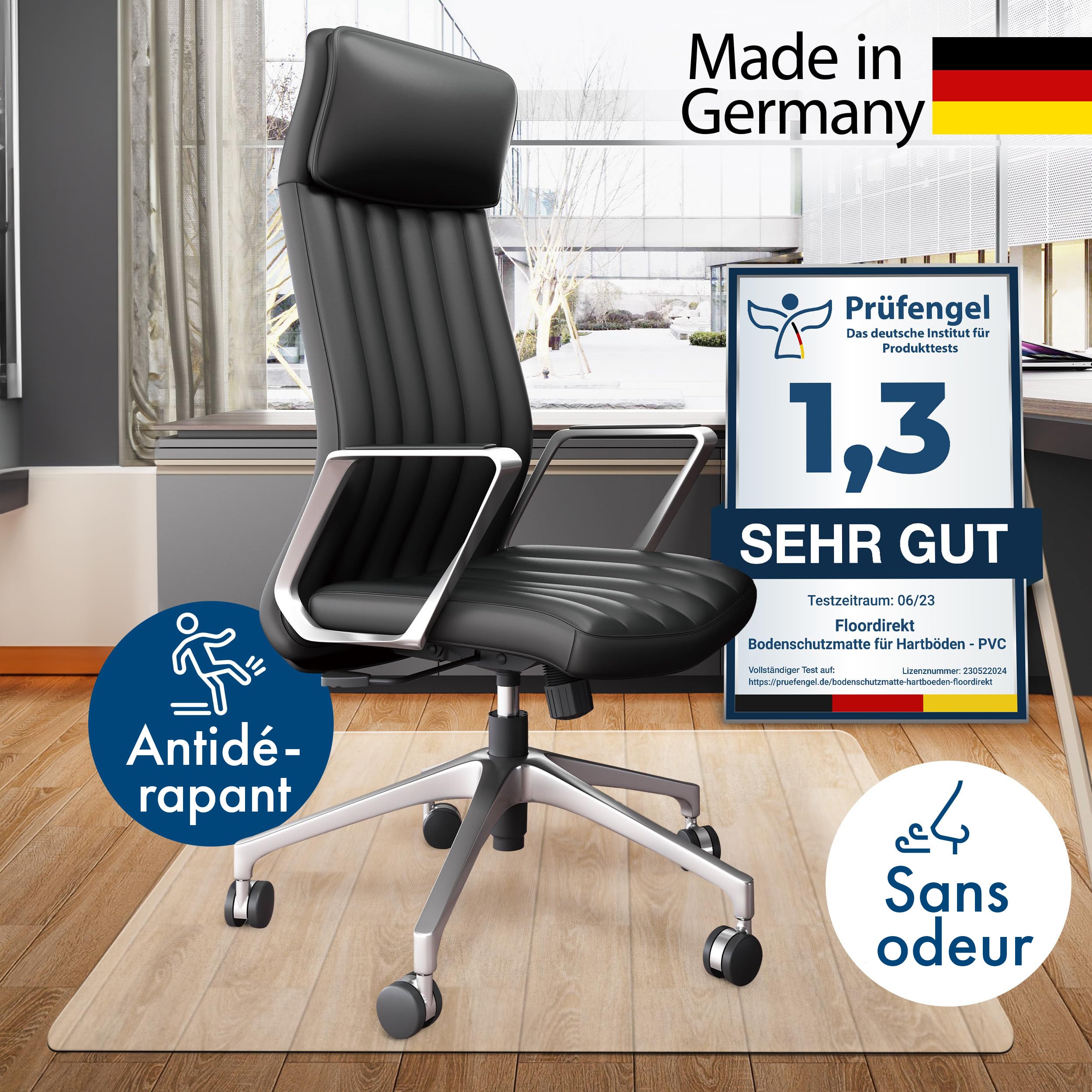 Neo Tapis de Protection pour sols durs pour Chaise de Bureau, épaisseur 1,5 mm, Transparent, 90 x 150 cm - 6