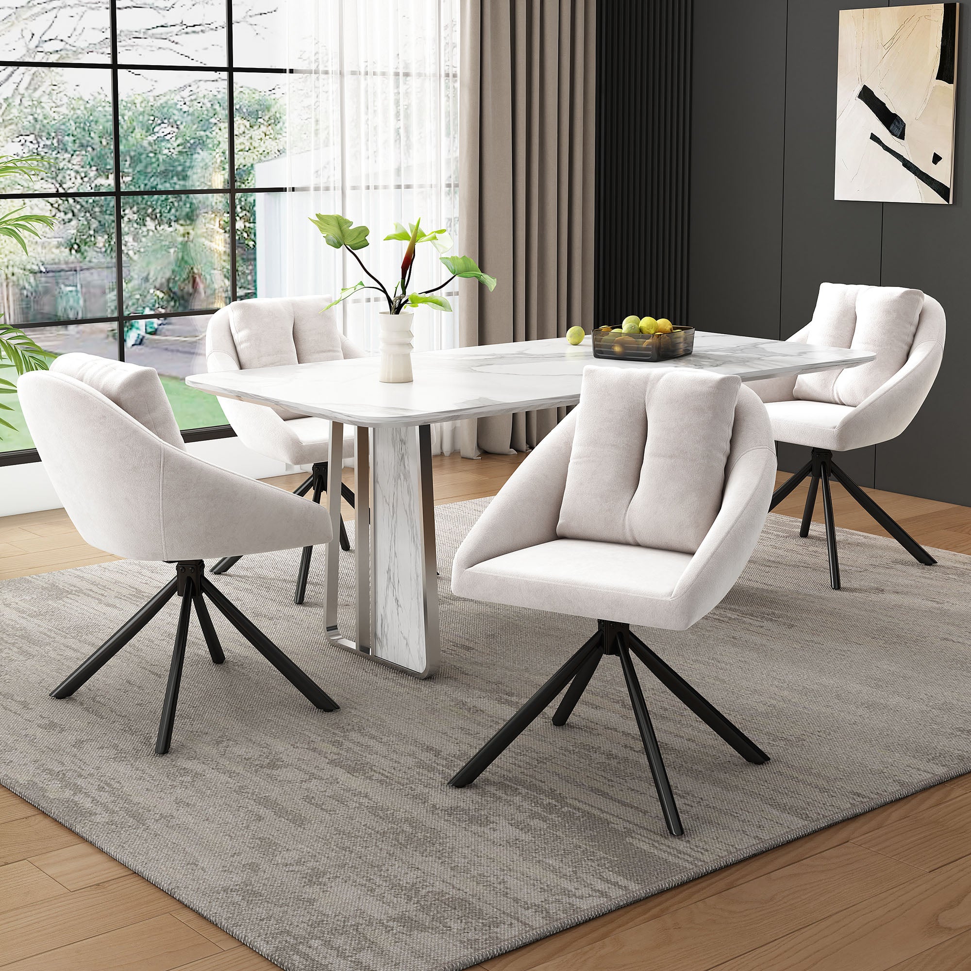 Chaises de salle à manger modernes en velours beige, lot de 4 ...